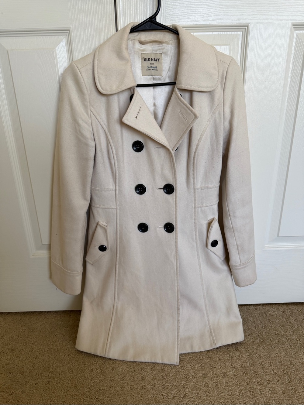 Old Navy Cream Double-Breasted Pea Coat with Black Buttons